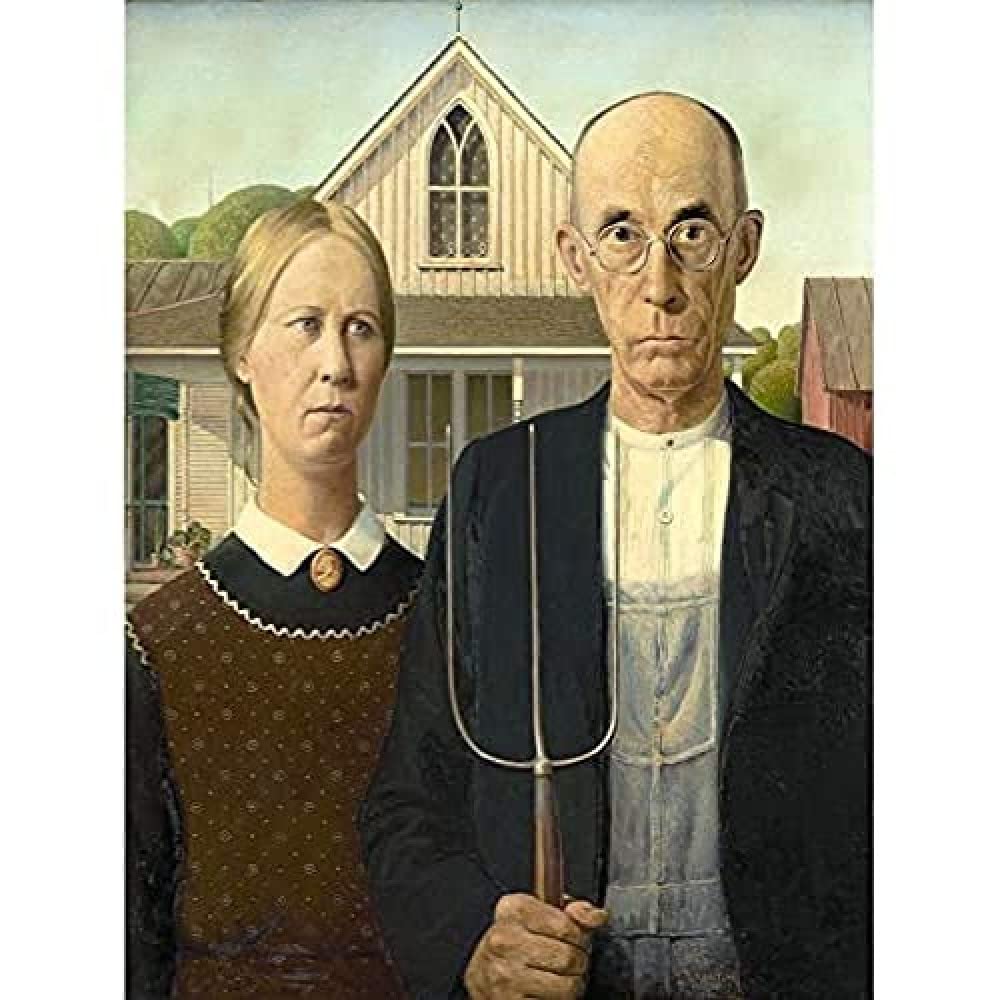 Fine Art Prints Grant Wood American Gothic Painting Canvas Premium Wall Decor Poster Mural,16 x 12 inches