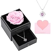 AGQWR Preserved Roses in a Box with Heart Necklace for Women-Birthday Present for Wife,Aniversario Gift for Her, Christmas, Valentine's Day, Mother's Day,Romantic Gifts for Girlfriend