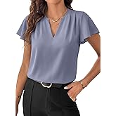 EVALESS Blouses for Women Dressy Casual Summer Ruffle Short Sleeve V Neck Work Tops Busines Office Shirts