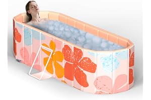 FAHKNS Portable Bathtub for Adults 47" Large Foldable No-Installation Soaking Tub for Shower Stall, Collapsible Standing Plunge Bath with Lid, 5-Layer Insulated Liner, Fast Drain (Pink, 47.2"×21.6"×19.6")