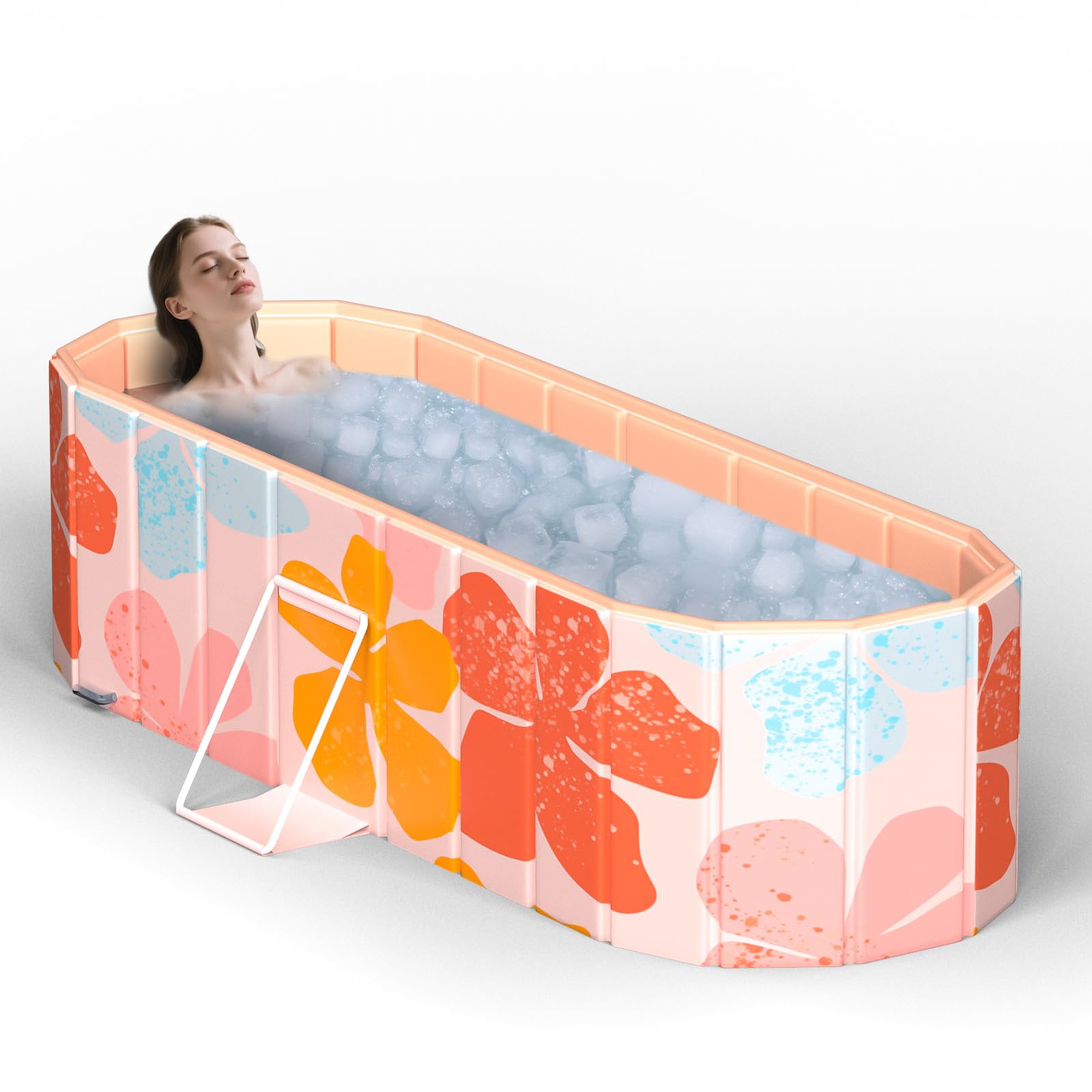 View 1 of Portable Bathtub for Adults 47" Large Foldable No-Installation Soaking Tub for Shower Stall, Collapsible Standing Plunge Bath with Lid, 5-Layer Insulated Liner, Fast Drain (Pink, 47.2"×21.6"×19.6")