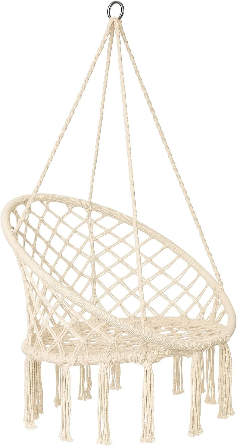 raxter Beige Hammock Chair Macrame Swing with Cotton Rope 120KG Max