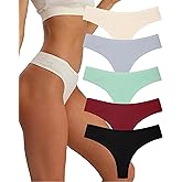 Ziboola Seamless Cotton Thongs for Women Soft Stretch Comfortable No Show Panties 5 Pack