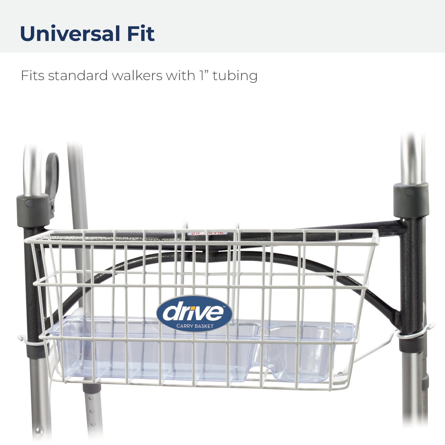 Drive Medical 10200B Walker Basket, Basket for Folding Walker with Cup Holder, White