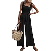 LUXVEER Women's Smocked Jumpsuits Casual Loose Sleeveless Wide Leg Long Pant Rompers Dressy One Piece Beach Vacation Outfits