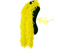 JICASTO Turkey Feather Boas, 60g 6.6ft Colors Boa with Heart Sunglasses for Women Dancing Wedding Party Cosplay Halloween