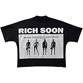 GORGLITTER Men's Letter Graphic Y2k T Shirt Crewneck Short Sleeve Street Baggy Tee Tops
