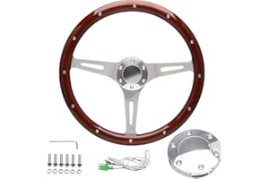 SOMUSEN 15" Classic Wood Grain Steering Wheel Riveted Light Wood Grip Universal Automotive Steering Wheels Slotted 3 Spoke with Horn Button