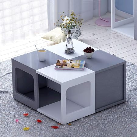 Ofcasa 4 X High Gloss Coffee Table With Storage Grey Solid Wood Side Table For Living Room Cube Bookcase Modern Furniture 40cm Amazon Co Uk Kitchen Home
