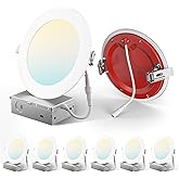 Amico 6 Pack 6 Inch Fire Rated LED Recessed Light with Junction Box, 2 Hour Fire Rating, 5CCT Selectable Ultra-Thin Ceiling Light, 1400LM, Dimmable Canless Wafer Downlight, ETL & FCC, No Tenmat Needed