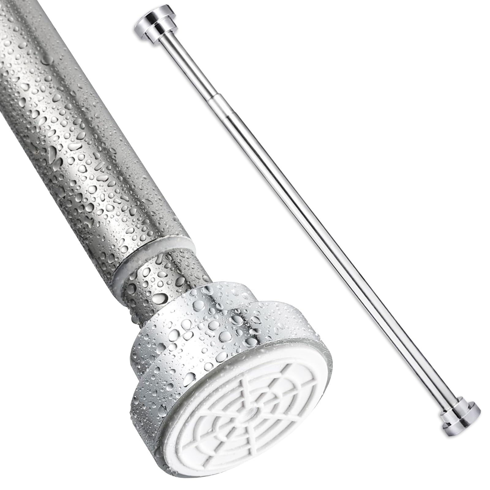 Stainless Steel Shower Curtain Pole - Extendable Anti-Rust Shower Curtain Rail - Telescopic Non-Slip Bath Closet Hanging Pole Rail Rod for Bathroom Kitchen without Drilling & Screw (Chrome, 55-85 cm)