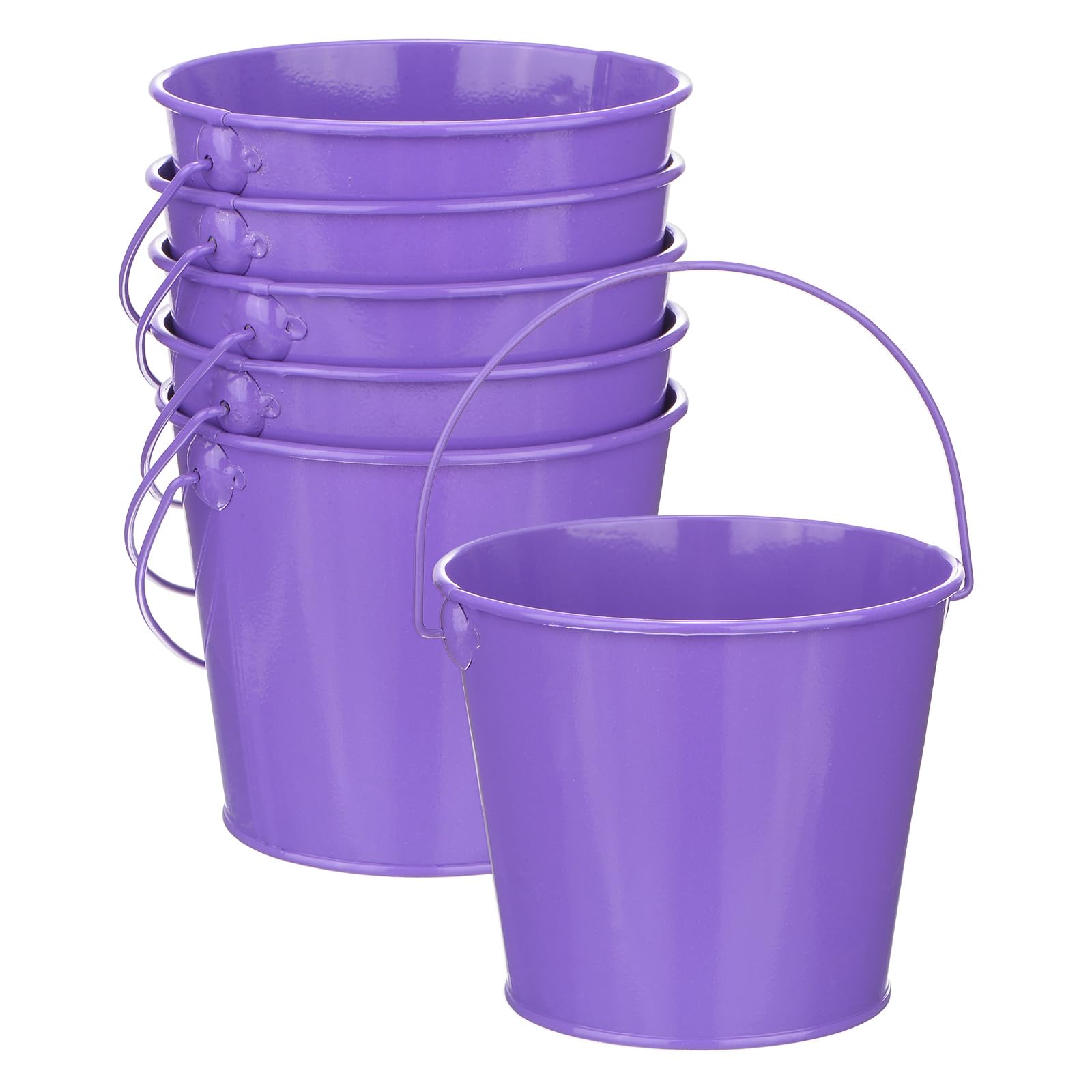 M METERXITY 6-Pack Small Metal Bucket with Handle, 4.7"x4"/12x10cm Galvanized Buckets Small Metal Pails with Handle for Flower/Garden/Planter/Party, Decorative Metal Bucket [Purple]
