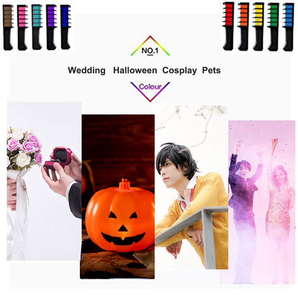 Jakuva 10 colors Temporary Hair Chalk Comb, Washable Hair Color Comb Dye for Men and Women Hair Dyeing Cosplay Parties: Beauty