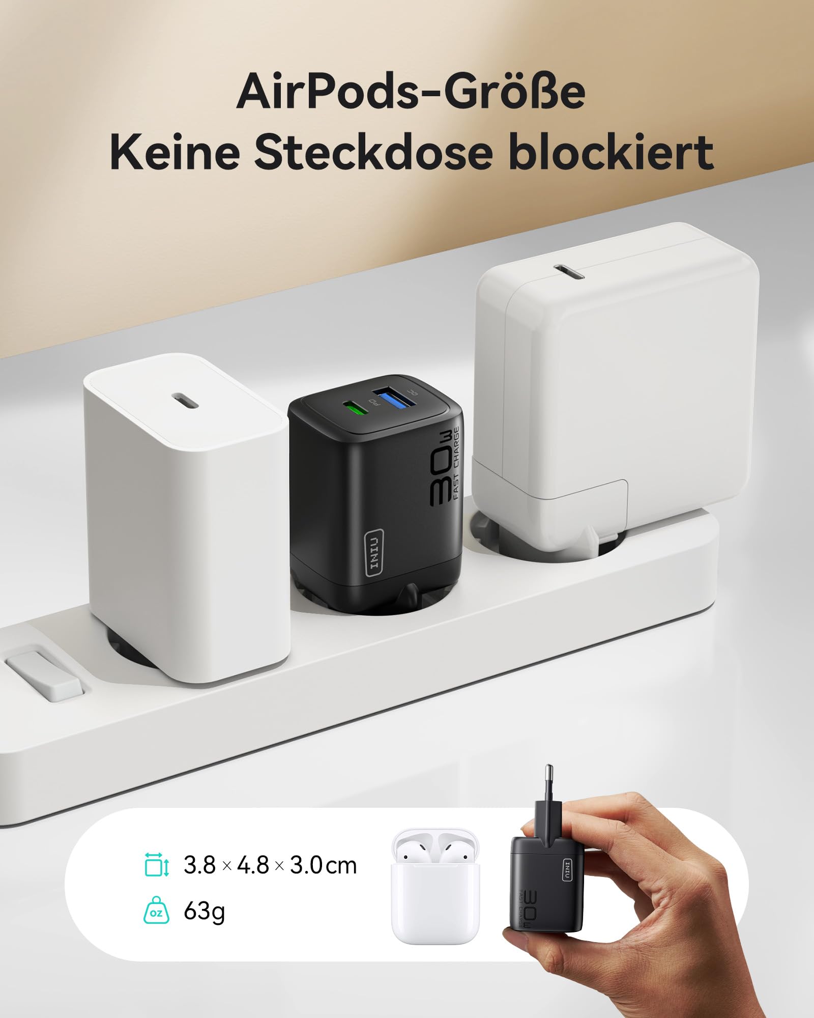 INIU 30W USB C Ladegerät, PD GaN Tech Schnellladegerät mit Schnellladekabel USBC, iPad Netzteil Adapter für iPhone 17 16 15 Pro Max, iPad Air 13, Samsung S25 S24 Ultra, Xiaomi 17 Ultra, Pixel 10 9a 5