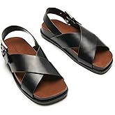 C.Paravano Women Sandals | Women's Slide Sandals | Comfortable Dressy Flat Sandals | Sandals with Arch Support | Adjustable Buckle Slip On