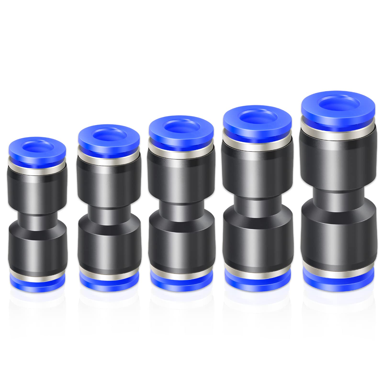 ERGAOBOY 60 Pcs 4MM 6MM 8MM 10MM 12MM Tube OD Straight Push to Connect Fittings, Blue Pneumatic Push Lock (PU4,PU6,PU8,PU10,PU12)