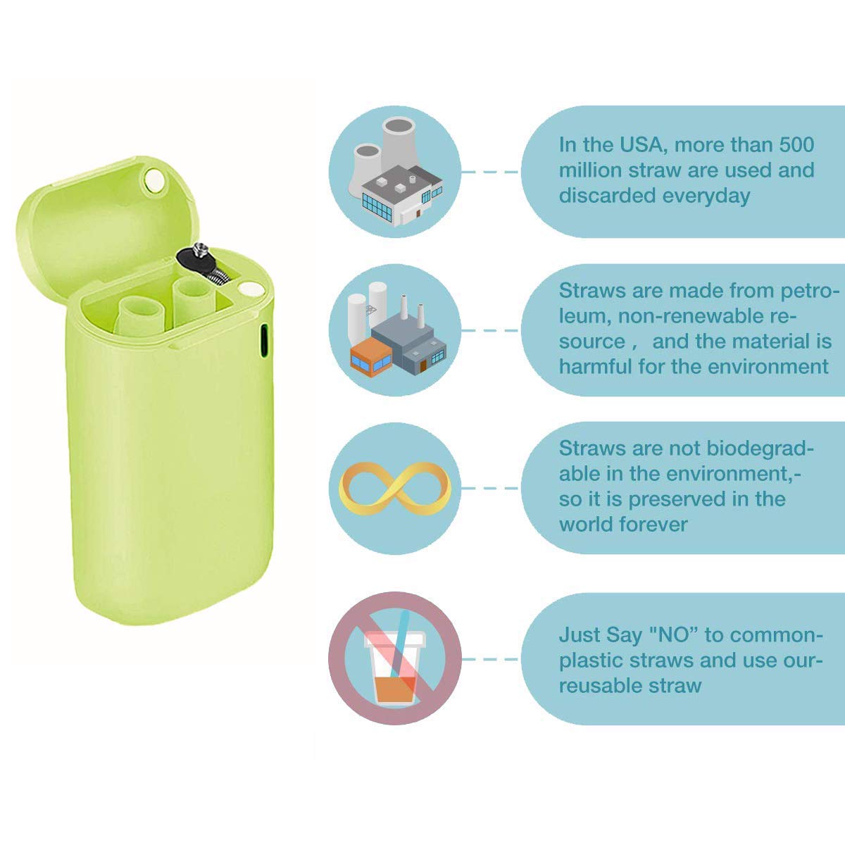 Tegutor 2 Pack Collapsible Reusable Straws, Stainless Steel Folding Drinking Food-Grade Silicone Straw, Portable with Hard Case Holder and Cleaning Brush for Party, Travel, Outdoor, Household, etc