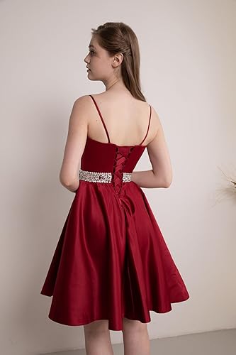 Satin Homecoming Dresses 2025 Spaghetti Straps Short Prom Dresses V-Neck  Beaded Evening Formal Party Gowns in Dubai - UAE | Whizz Club