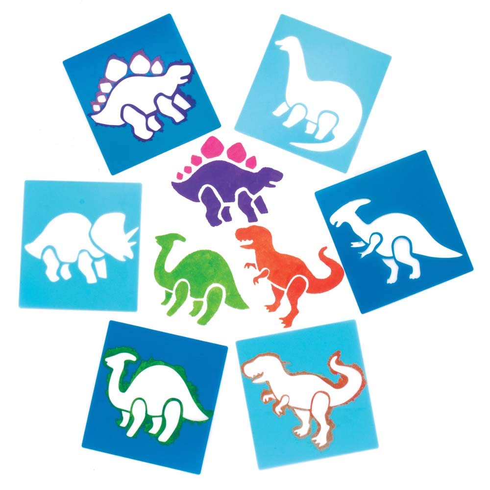 Baker Ross AR942 Washable, Reusable Dinosaur Stencil Set for Arts & Crafts, 15cm x 14cm, Blue, Pack of 6, Pieces