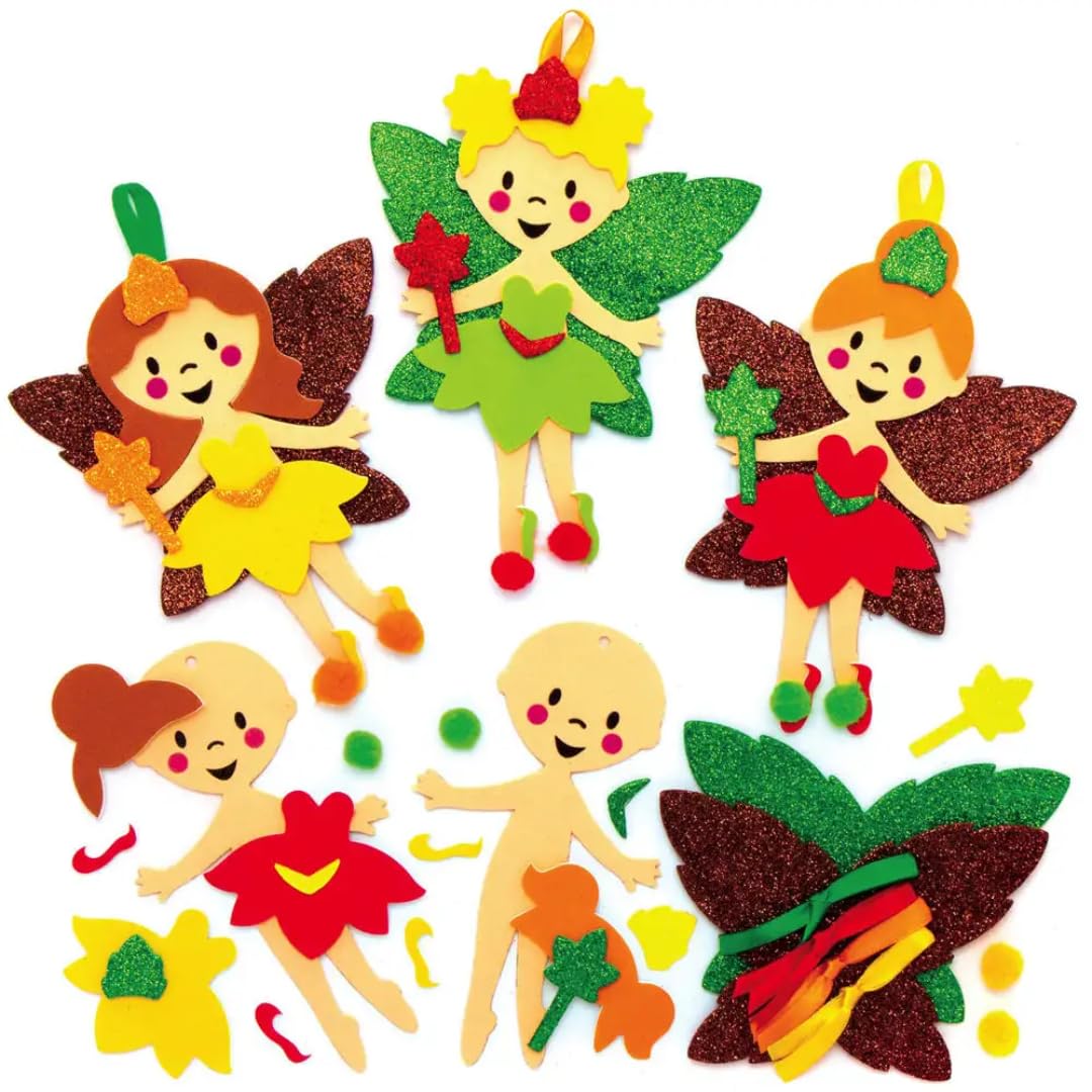 Baker Ross AX285 Autumn Fairy Mix & Match Decoration Kits - Pack of 8, Creative Xmas Art and Craft Supplies for Kids to Make and Decorate