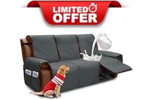XINEAGE Water Resistant Recliner Cover, 3 seat Recliner Sofa Covers with Pockets, Quilted Thick Recliner Protector Cover for Dog Pets with Non Slip Backing and Strap (Recliner Sofa, Dark Gray)