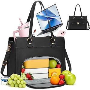 RAINSMORE Laptop Tote Bag for Women with Insulated Lunch Compartment | 2-in-1 Work Bag for 15.6 Inch Laptop, Professional PU