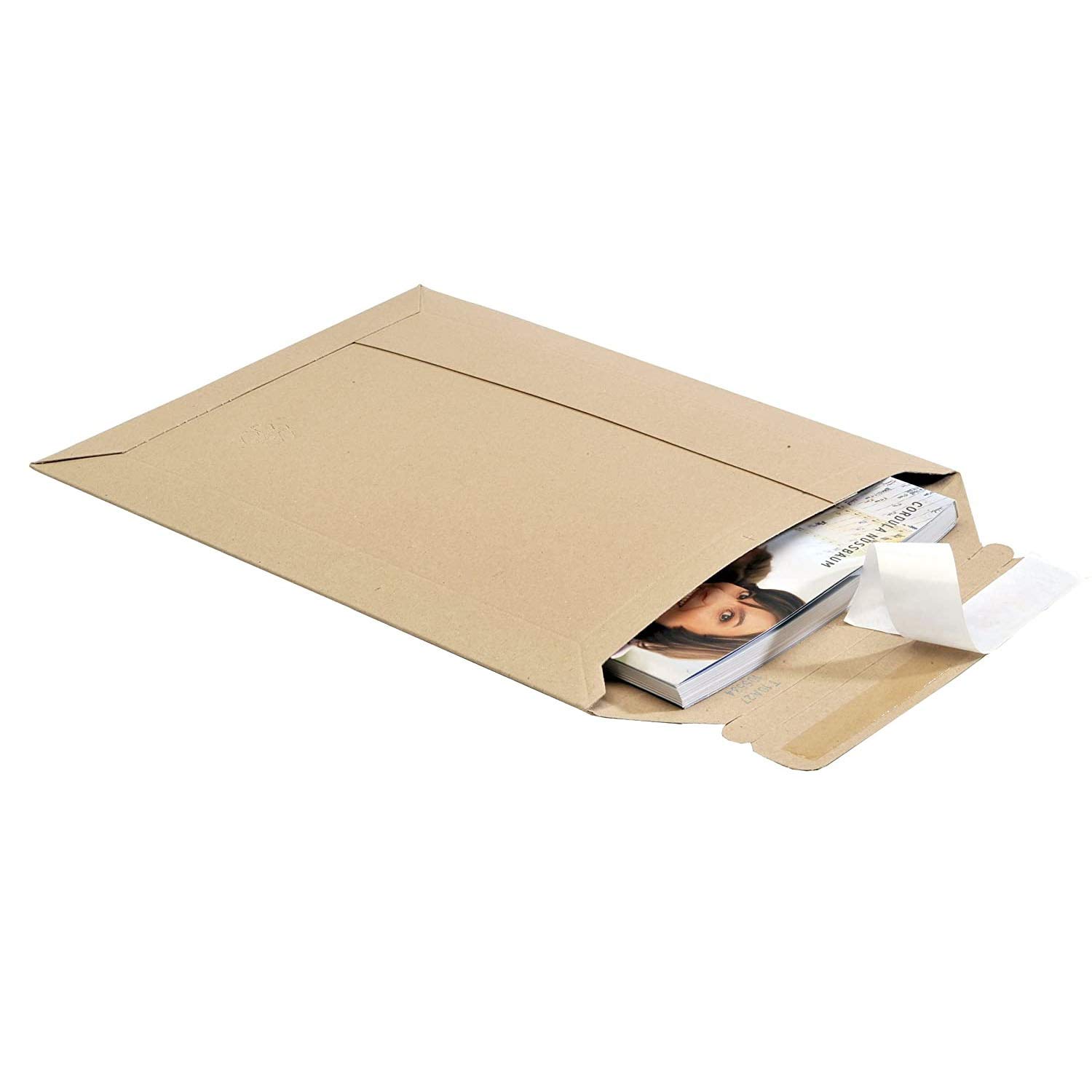 25 Cardboard Envelopes 250 x 353 mm up to 50 mm Total Height Ideal for DIN A4 Cardboard 440 g/m² Brown Self-Adhesive for Documents Books Toppac tP335 (25 | Cardboard | A4)
