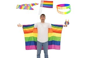 Pride Accessories, Rainbow Pride Flag Cape Set with 4Pcs Progress Pride Flag + Rainbow Stripes Bandana + 2Pcs Rainbow Silicon