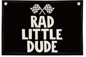 PLKMN Race Car Room Decor for Boys, Kids Playroom Decor Rad Little Dude Black Canvas Banner Wall Hanging Banner Flag, Classroom Decorations