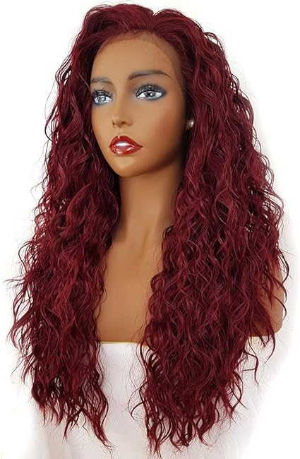 Missyvan Burg Red Color Synthetic Lace Front Wig Long Loose Curly