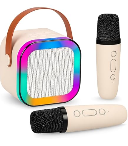 Caixa de Som Karaokê Com Dois Microfones Sem Fio RGB Portátil USB