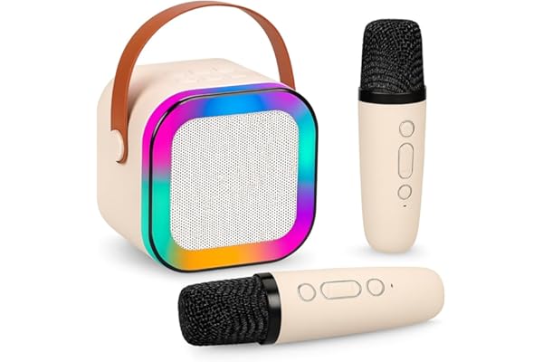 Caixa de Som Karaokê Com Dois Microfones Sem Fio RGB Portátil USB Com Conexão Bluetooth Efeitos de Voz Divertidos | Iluminação LED Multicolor Som Potente | Diversão Crianças Adultos Sem Fio Auto Tune