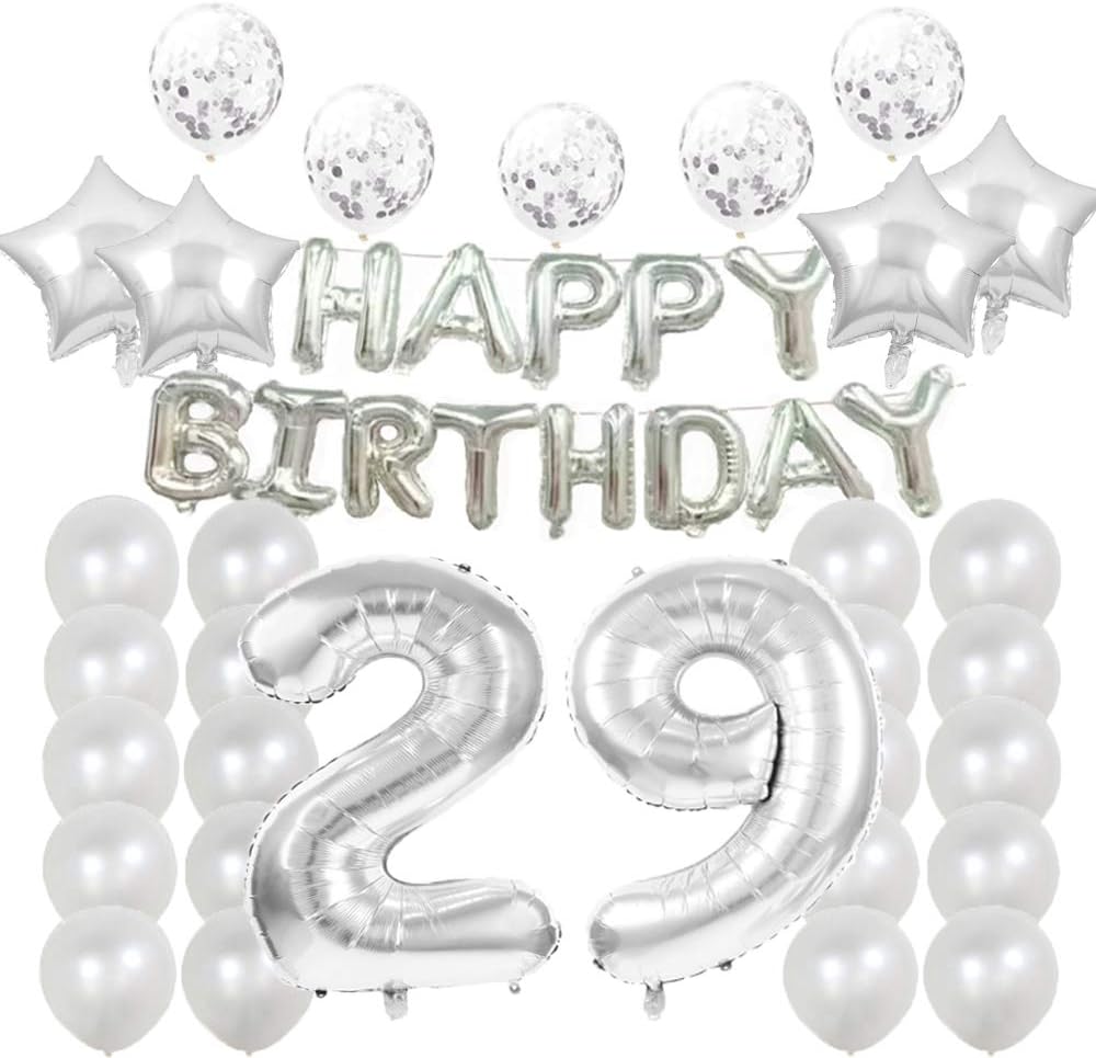 29th Birthday Decorations Party Supplies,29th Birthday Balloons Silver,Number 29 Mylar Balloon,Latex Balloon Decoration,Great Sweet 29th Birthday Gifts for Girls,Photo Props