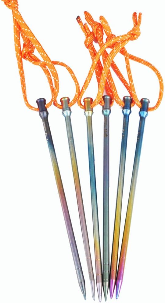 WeiTi Titanium nail pegs tent pegs suitable for stone and hard ground with Dia 5.0mm/Dia 6.0mm and Length 165mm. Pack of 6