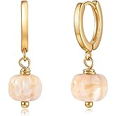 Pumpkin Pearl Hoop Earrings in 925 Sterling Silver – Hand Carved Drop Earrings, Lightweight Fall Earrings for Women