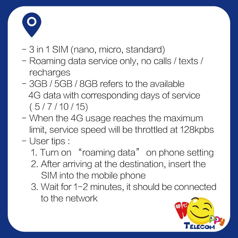 Happy 5G South Korea 15 Days Unlimited Data Travel Sim Card | 8GB of 5G High-Speed Data | No Daily Limit | No Registration Required | Easy Activation