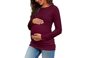 Chuanqi Womens Maternity Shirt Fall Long Sleeve Crew Neck T-Shirts Pregnancy Clothes Side Ruched Tunic Tops