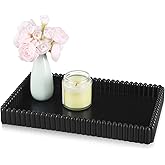 Fiwochic 1pc 12 x 7 Inch Concrete Decorative Tray Coffee Table Centerpieces Decor, Wavy Edge Rectangular Farmhouse Modern Ottoman Trays for Home Decor, Living Dining Room, Bathroom, Entry(Black)