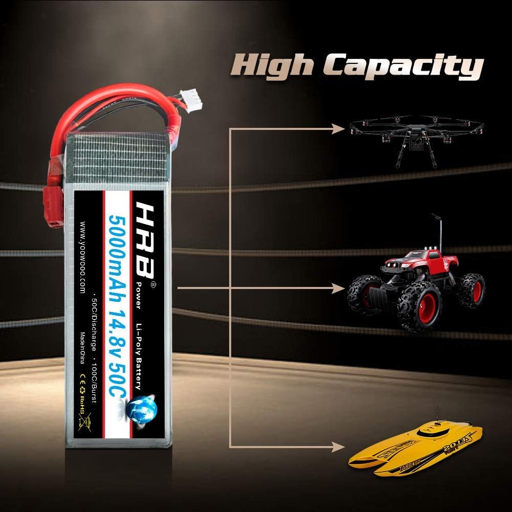 HRB 14.8v 5000mAh 50C 4S Lipo Battery with Deans T Plug for RC Airplane RC Helicopter, RC Car/Truck, RC Boat - Image 3