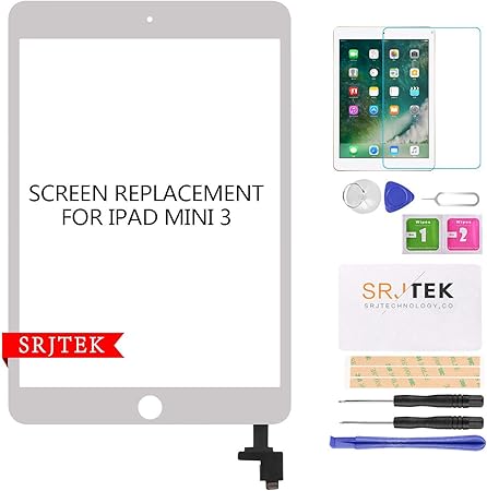 Amazon Com Screen Replacement For Ipad Mini 3 Srjtek Touch Screen Digitizer Glass A1599 A1600 Repair Parts With Ic Chip Assembly Kits Tempered Glass Included White Computers Accessories