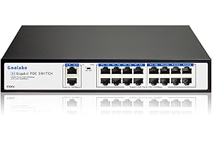Goalake 16 Port PoE+ Switch Network Unmanaged , 16*1000Mbps POE+ Port with 2 Gigabit Uplinks, 200W Built-in Power@802.3af/at, VLAN Mode, 4kV Lightning Protection, AI Detection, Metal/ Desktop…