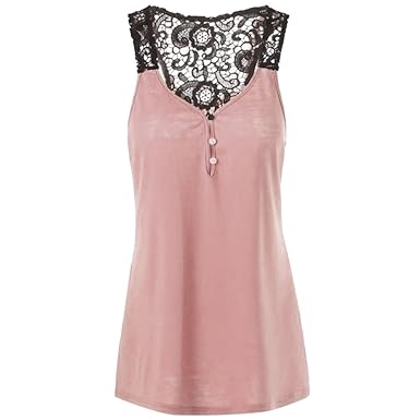 MOIKA Damen Tank Tops, New Frauen-Blumenspitze Reißen Trägershirt-Sleeveless Dünne Weste-Reine Elegante T-Shirts Hoch