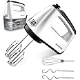 SHARDOR Hand Mixer Electric, 6 Speed & Turbo Mixer Electric Handheld, Snap-On Storage Case,5 Stainless Steel Accessories for Whipping, Mixing Cookies, Brownie, Cakes, Dough Batters, White