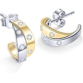 LEONIDS 14K Gold and Silver Moissanite Hoop Earrings for Women | Two-Tone Intertwining Moissanite Open Hoop Earrings | Hypoallergenic Jewelry Gifts for Mom Wife