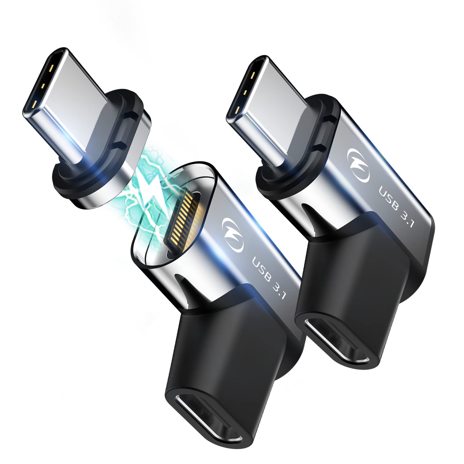 HanCenDa 2Pack USB C Magnetic Adapter 24Pin Magnetic USB C Adapter with 6.6FT USB C 3.1 Cable Support PD 100W Quick Charge, USB 3.1 10Gbps Data Transfer, Video Output for MacBook Pro/Air USB-C Laptop