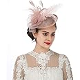 SAFERIN Women's Fascinators Feathers Tea Party Hat Veil Headband with Hair Clip for Cocktail Church