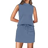 XIEERDUO Two Piece Skirt Sets for Women Summer Beach Vacation Outfits Mock Neck Tops Tennis Skirt Lounge Matching Sets