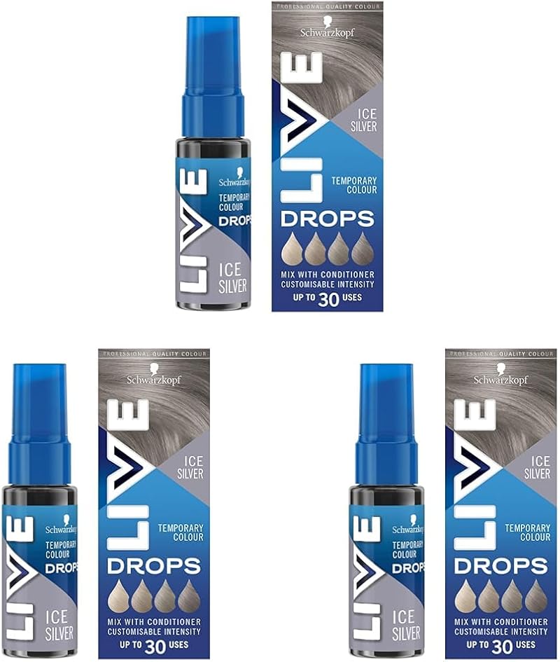 LIVE Colour Drops Ice Silver 30 ml Pack of 3 Vegan Semi-Permanent