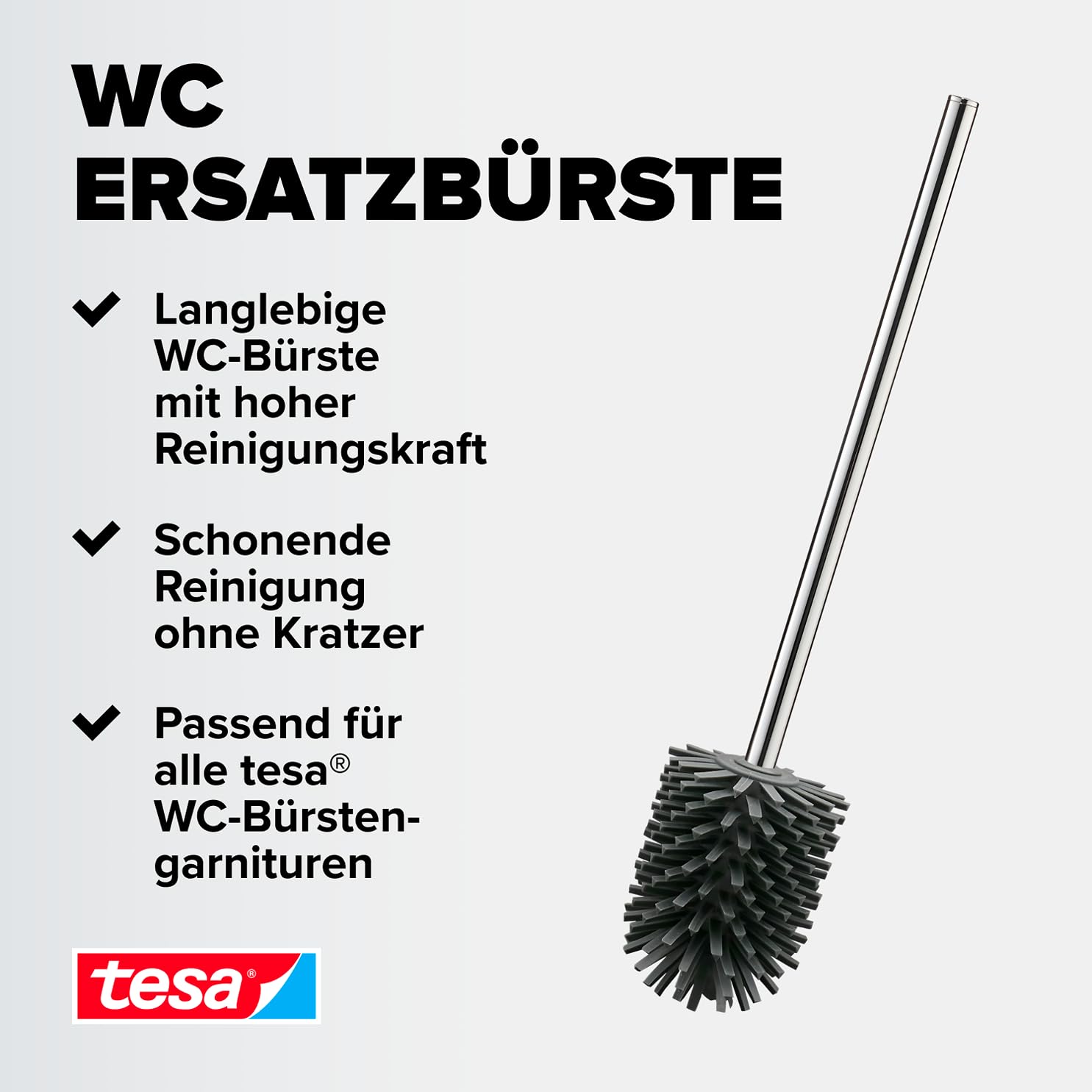 tesa Silikon-WC-Bürste - hygienische Ersatz-Toilettenbürste zur Verwendung in Allen tesa WC-Bürstengarnituren - Griff aus verchromtem Metall - Dunkelgrau - 37,4 x 7,1 x 7,4 cm 2