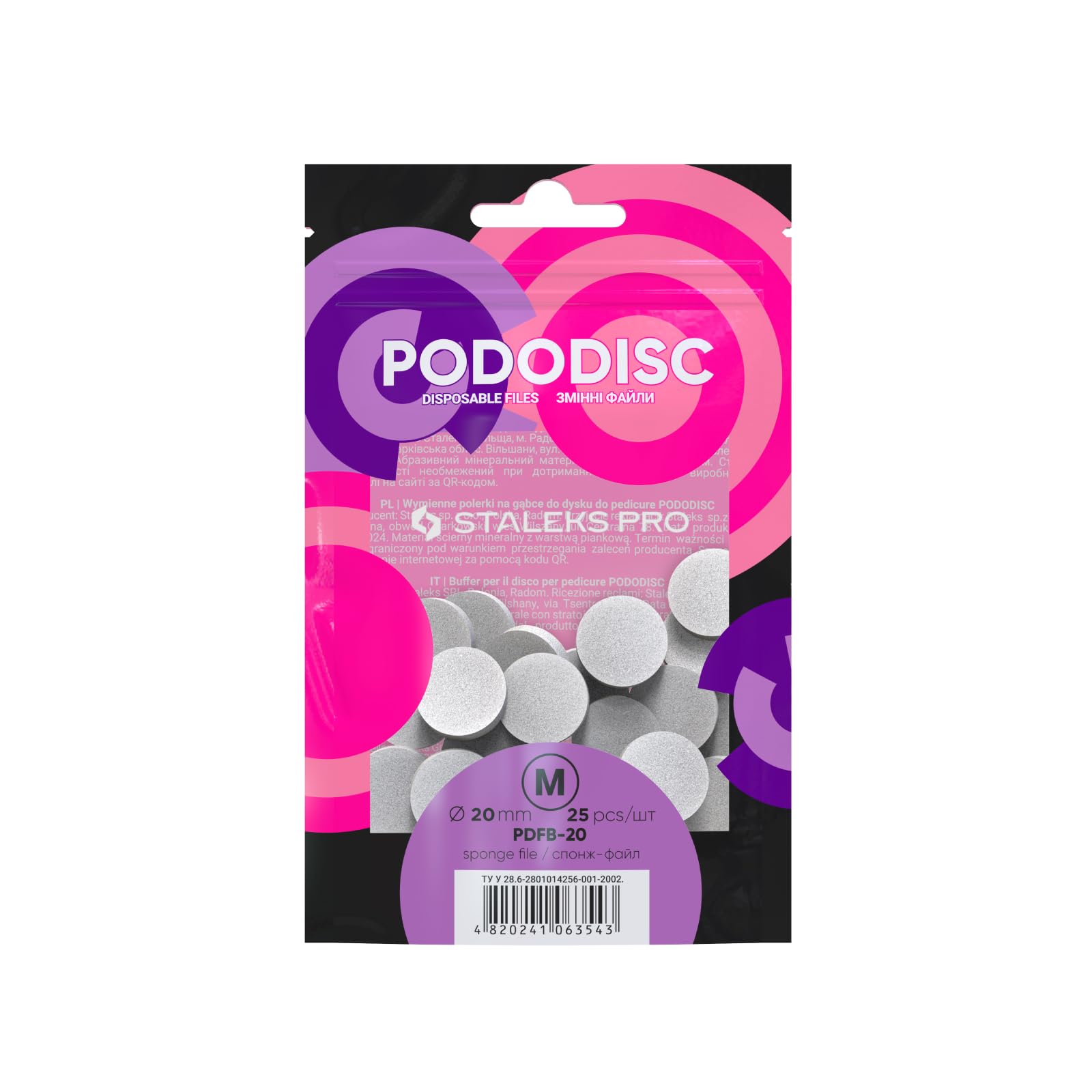 Staleks Pro Disposable files-sponges for pedicure disc PODODISC STALEKS PRO - Size M (20 mm) / 25 pcs pack (Model PDFB-20)